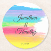 エレガント虹色LGBTQモダン結婚の ラウンドペーパーコースター (正面)