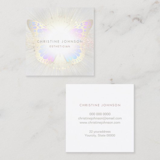 エレガント蝶のロゴ スクエア名刺 (正面/裏面)