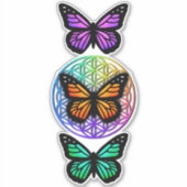 エレガント蝶カラフルの花 シール (正面)