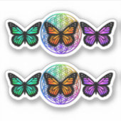 エレガント蝶カラフルの花 シール (正面)