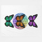 エレガント蝶カラフルの花 フリースブランケット (正面(横))