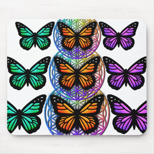 エレガント蝶カラフルの花 マウスパッド (正面)