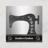 エレガント裁縫機 |シルバーボタン スクエア名刺 (正面)