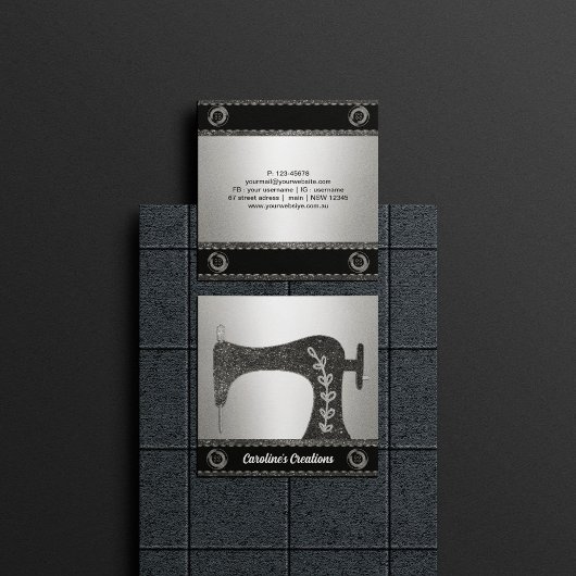 エレガント裁縫機 |シルバーボタン スクエア名刺