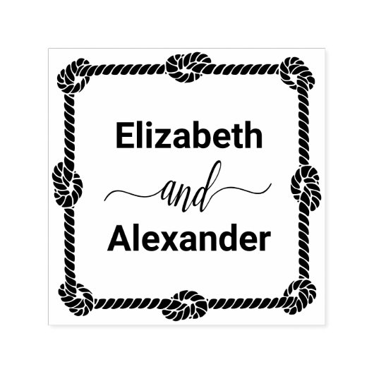 エレガント角型ロープノットフレーム#1新郎新婦の名前 セルフインキングスタンプ (デザイン)
