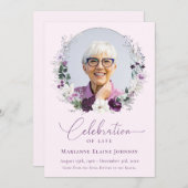 エレガント記念ピンクフローラお祝い 招待状 (正面/裏面)