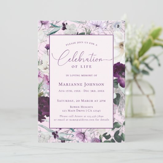 エレガント記念ピンクフローラお祝い 招待状 (スタンド正面)