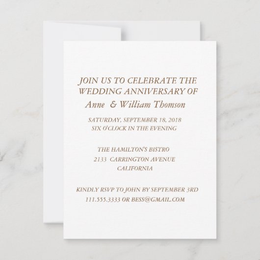 エレガント記念日の招待、ゴールデンカップル 招待状 (裏面)