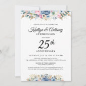 エレガント記念日の水の色のフローラ青金ゴールド 招待状 (正面)