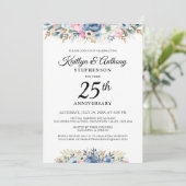 エレガント記念日の水の色のフローラ青金ゴールド 招待状 (スタンド正面)