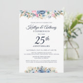 エレガント記念日の水の色のフローラ青金ゴールド 招待状 (スタンド正面)