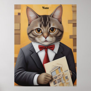 エレガント設計図を使用したCat Architect ポスター