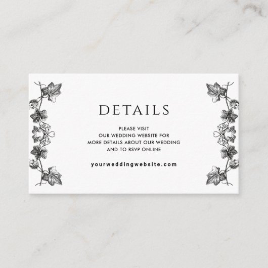 エレガント詳細/またはその他のブラックフローラ結婚 エンクロージャーカード (正面)