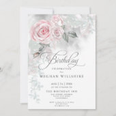 エレガント誕生日ウォーターエレガントカラーピンクローズ 招待状 (正面)