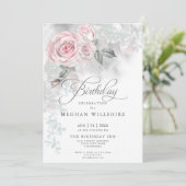 エレガント誕生日ウォーターエレガントカラーピンクローズ 招待状 (スタンド正面)