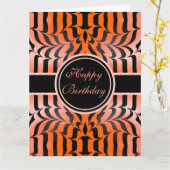 エレガント誕生日オレンジ&ブラックタイガースキンプリント カード (黄色い花)