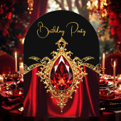 エレガント誕生日スタイリッシュリーガルレッド金ゴールドジュエル 招待状