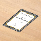 エレガント誕生日ダマスク金ゴールドフレーム白黒 アクリル招待状 (レイダウン)