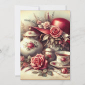 エレガント誕生日ティーパーティーレッドローズ 招待状 (裏面)