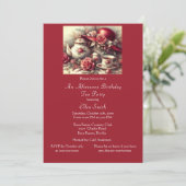 エレガント誕生日ティーパーティーレッドローズ 招待状 (スタンド正面)