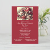 エレガント誕生日ティーパーティーレッドローズ 招待状 (スタンド正面)