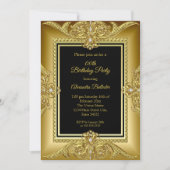 エレガント誕生日フォトブラック金ゴールドゴールデンフレーム 招待状 (正面)