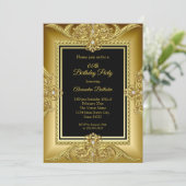 エレガント誕生日フォトブラック金ゴールドゴールデンフレーム 招待状 (スタンド正面)