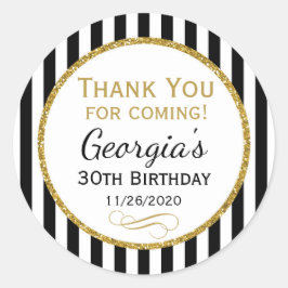 エレガント誕生日ブラック金ゴールドサンキューメッセージカード ラウンドシール