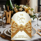 エレガント誕生日マスタード金ゴールドジュエル生地 招待状