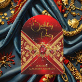 エレガント誕生日レッド金ゴールドジュエルフェイクエンボス 招待状