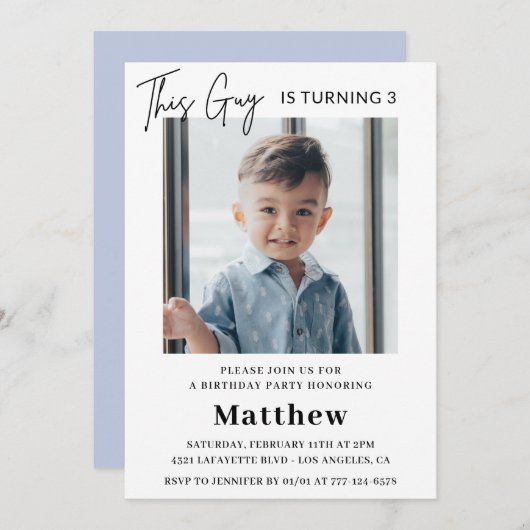 エレガント誕生日招待状Boy Photo 招待状 (正面/裏面)