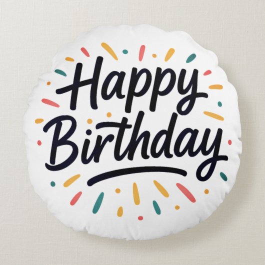 エレガント誕生日書道デザイン ラウンドクッション (正面)