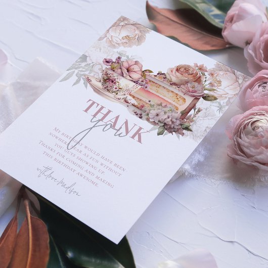 エレガント誕生日茶パーティー サンキューカード