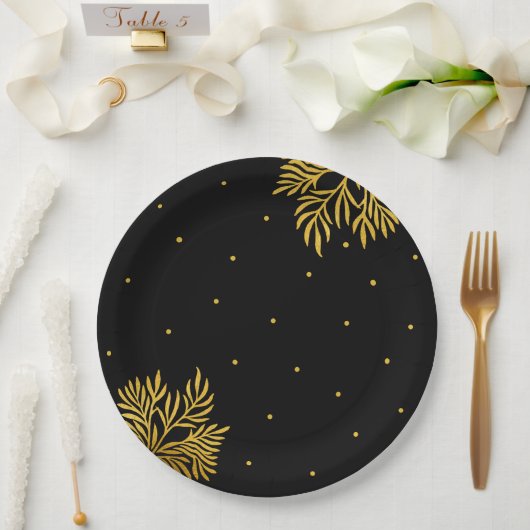 エレガント誕生日金ゴールドの葉パーティー ペーパープレート (ウェディング)