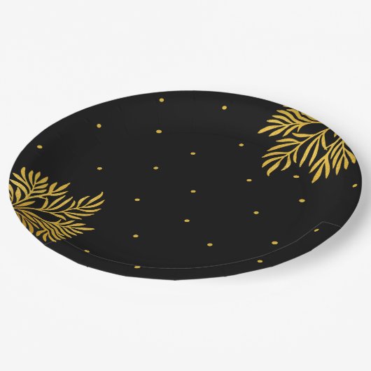 エレガント誕生日金ゴールドの葉パーティー ペーパープレート (アングル)