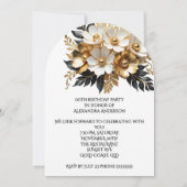 エレガント誕生日金ゴールド白黒花 招待状 (裏面)