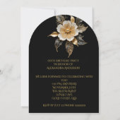 エレガント誕生日金ゴールド白黒花 招待状 (裏面)