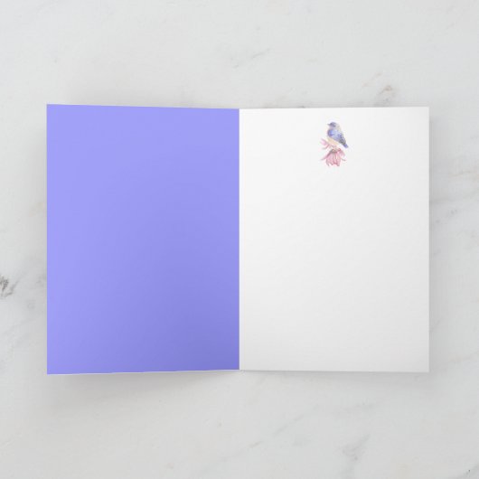 エレガント誕生日、ブルーバード、ガーデンフラワー カード (内部)