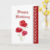エレガント誕生日、赤いケシ、庭の花 カード (黄色い花)