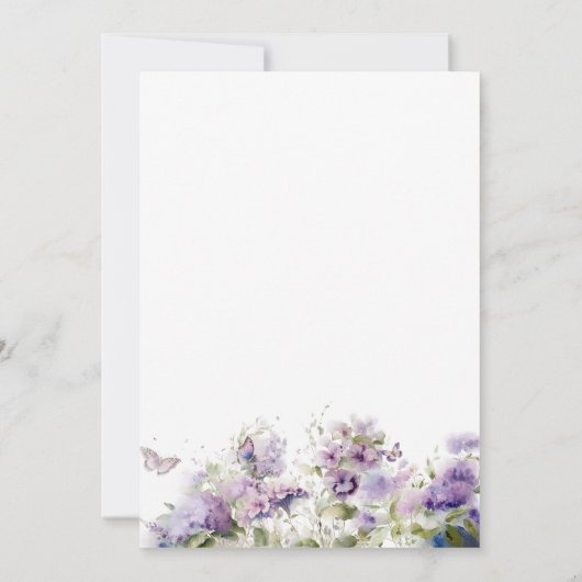 エレガント誕生祝い水色パープルフロ 招待状 (裏面)