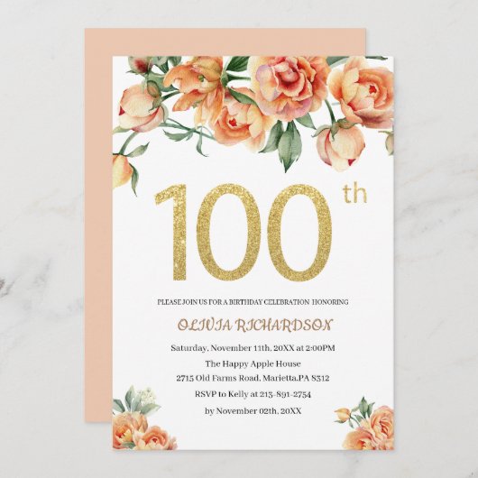 エレガント誕生祝い水色フローラ入力 招待状 (正面/裏面)