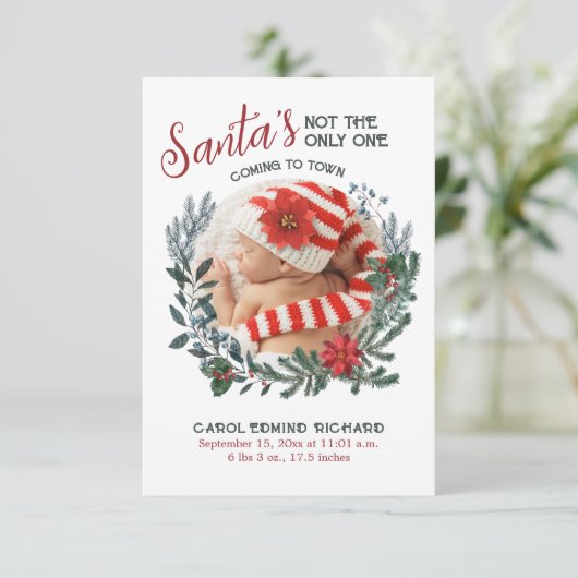 エレガント誕生統計クリスマス写真ベビーシャワー サンキューカード (スタンド正面)