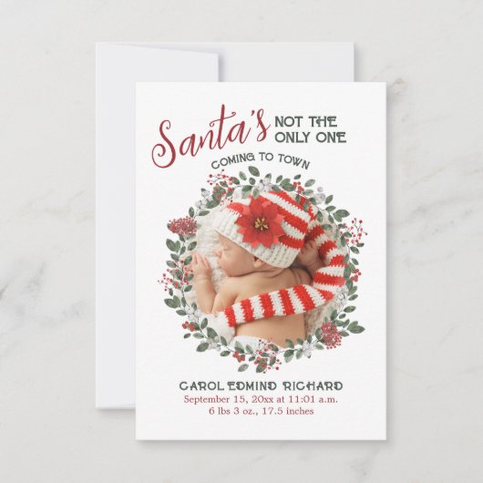 エレガント誕生統計ホリデー写真ベビーシャワー サンキューカード (正面)