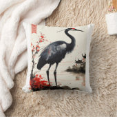 エレガント調和：黒と赤の鶴の中国語 クッション (ブランケット)