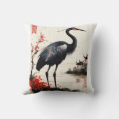 エレガント調和：黒と赤の鶴の中国語 クッション (裏面)