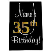 エレガント豪華なフェイク金ゴールド35誕生日 ミディアムペーパーバッグ (裏面)