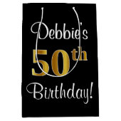 エレガント豪華なフェイク金ゴールド50誕生日 ミディアムペーパーバッグ (正面)