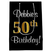 エレガント豪華なフェイク金ゴールド50誕生日 ミディアムペーパーバッグ (裏面)