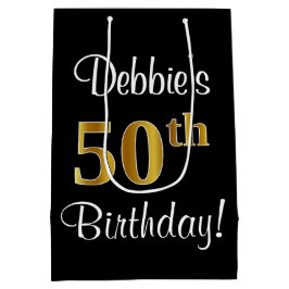 エレガント豪華なフェイク金ゴールド50誕生日 ミディアムペーパーバッグ