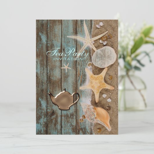 エレガント貝類ビーチブライダルシャワー茶パーティー 招待状 (スタンド正面)